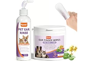 Pjordo Dog Ear Cleaner Kit - Dog Ear Finger Wipes and Ear Cleaner Solution for Dogs and Cats, Gently Remove Ear Wax & Debris, Soothe Ear Itching, Deodorize, Pet Ear Wash with Aloe Vera & Witch Hazel