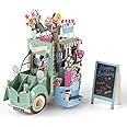 AIBAOBAO Flowers Cart Greeting Card, 3D Pop Up Happy Birthday Card Handmade Float Pattern Card, Folded Birthday Greeting Card with Envelope, Cart for Selling Flowers greeting card