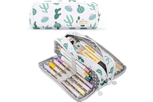 X SIM FITNESSX Trousse à Crayons pour Adolescents et Filles - 3 Compartiments - Grande capacité - pour l'école et Le Bureau (dans Le Cactus)