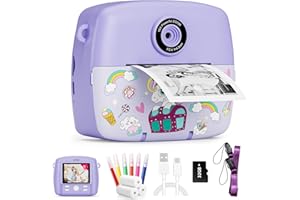 ASTGMI Kids Instant Print Camera for Girls Boys,1080P HD Kids Digital Camera with Color Pens, 3 Rolls Print Paper, Girls Birthday Presents Toys for 3 4 5 6 7 8 9+ Year Old (Purple)