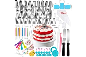 Gyvazla Plateau Tournant de Gateau, Kit de Patisserie Inclure Gateaux Tournant, Poches et Douilles, Coupe-Gateau, Seringue Patisserie, Brosse, Spatula pour Cuisine Decoration de Gateaux