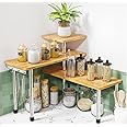 TAME Kitchen Countertop Organizer Kitchen Organization, 3 Tier Corner Shelf Bamboo Bathroom Countertop Organizer with Hooks, Spice Rack Display Shelves, Space Saving Cabinet Organizer