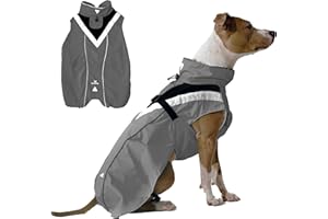DOGOPAL Waterproof Dog Raincoat for Small and Large Dogs - Dog Raincoat with Reflective Strips - Waterproof Dog Coat, Rain Cover & Rain Jacket (Grey, M)