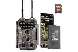 Meidase P300 Pro Fototrappola, Batteria Incorporata 7800mAh, WiFi 50m Portata, Doppia Antenna, 64MP 1296P, Visione Notturna, Rilevamento Movimento, Impermeabile, Trasferimento App, Con Scheda SD 64GB