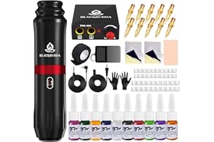 Blackbudda Macchinetta Tatuaggi, pistola rotativa per tatuaggi, Inchiostri per Tatuaggi a 10 Colori, Kit per Tatuaggi Rotanti per Principianti, 10 Cartucce ad Ago (nero)