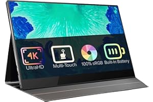 ‎DROIX DroiX Przenośny monitor 4K 15,6" z wbudowaną baterią 10000 mAh, ekran dotykowy 3840 x 2160 60 Hz, HDMI, USB typu C, wejścia do laptopa PC (S23B-TOUCH-BATTERY)