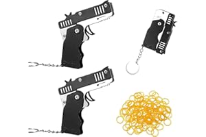 Haqatr 2pcs Rubber Band Gun,Elastic Band Gun with 120 Pcs Soft Elastic Rubber Bands Metal Folding Rubber Launcher Toy Keychain for Teens Adults Shooting Outdoor Indoor Activities Game(Black)