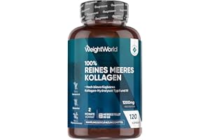 ‎WEIGHTWORLD Kollagen Kapseln - 1200mg reines Marine Collagen Typ I und III - Hydrolysierte Fisch Kollagen Peptide - 120 Kapseln für 2 Monate Vorrat - Meereskollagen - Frei von Magnesiumstearat - WeightWorld