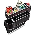 OmiNo Car Seat Gap Filler Organizer Multifunctional Leather PU Console Side Storage Box with Cup Holders, Hooks for Drinks, and Phone Holder Auto Front Seat Catch Caddy/Card Mobile Holder_1pcs