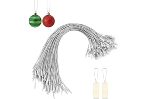 Qiuyan 100 PCS Christmas Tree Ornament Hanger Strings Snap Fastener Tag Cord Precut Ribbon Hook Xmas Ornament Hanging Loop for Christmas Tree Decorations Baubles Gift Tag (Silver)