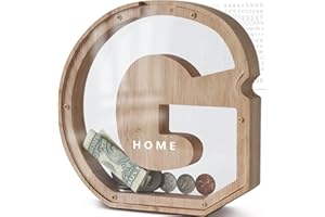 DBPBToU Hucha Madera, Huchas Transparente Personalizada, Cerdito para Niños, Billetes Creativa para Regalo de Cumpleaños/Decoración del Hogar/Recuerdo (G)