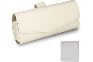 molshine Car Sun Visor Leather Sunglasses Case Holder Clip, Universal Automotive Glasses Holder with Magnetic Closure, Eyeglasses Organizer Accessorie for All Car Models Men Women (Beige)