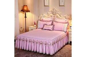 SHEET Luxus Gesteppte Tagesdecke Bett Rock Lace 3 Stück Set Blatt Leichte Doppelte Größe Rutschfeste Volant Bettwäsche,Pink-150cm*200cm