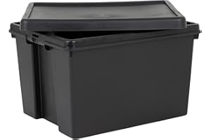 Wham Bam Heavy Duty Storage Boxes With Lids, Recycled and Recyclable Strong Box, Black, Garage, Shed, Secure (45L, Set of 3)