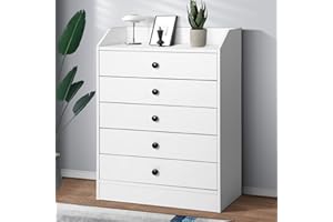 VOWNER Cajonera para Armario, Comoda/Aparador 5 Cajones, Dormitorio, Aglomerado de Partículas y Melamina, Madera, Blanco, Medidas: 60 cm (Ancho) x 80 cm (Alto) x 30 cm (Fondo)