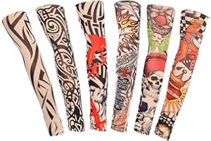 DECARETA 6 Stück Tattoo Sleeves Arm Tattoo Ärmel Sleeve Temporäre Tattoos Tätowierung Armstulpen-Kit Sonnenschutz Arm Strümpfe Zubehör für Party Unisex Männer Frau dünne