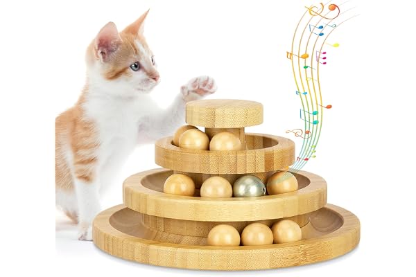 Tarnel Jouet pour Chat, Jouet Chat Interieur en Bois, Balle Chat Piste détachable, Balle avec Cloche