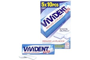 Vivident Xylit, Chewing Gum, Gusto Menta, Senza Zucchero, Senza Glutine, con Xilitolo, Confenzione da 5 Stick ciascuno da 10 Gomme da Masticare