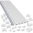D-Line 12-meter Mini Cable Trunking Multipack, Self-Adhesive Wire Hider, Decorative Half Round Cable Channel - 6x 30mm (W) x 15mm (H) x 2-meter Lengths & 20 Accessories - White
