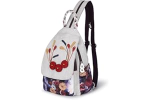 AULUDA Girl's Convertible Sling Bag, Hand Craft Artisan Backpack, Beautiful Canvas Premium Casual Day Pack for Women