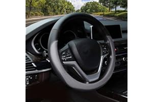 Valleycomfy Pokrowiec na kierownicę samochodu, mikrofibra, skóra, uniwersalny, 38 cm, szary