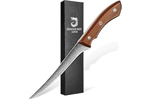 DRAGON RIOT Couteau Désosser professionnel, couteau à désosser extrêmement tranchant Damas, acier damassé pour boucher, grillage et viande