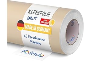 FOLINDO Möbelfolie selbstklebend matt - langlebige Möbel Klebefolie 082 Beige 5 m x 63 cm - Klebefolie Küche - selbstklebende Folie Möbel - moderne Schrankfolie versch. Größen