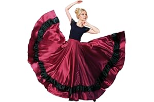 Baisdan Gonna da Donna per Danza del Ventre - Gonne Multistrato con Volant in Raso per Flamenco Spagnolo, Danza del Toro Spettacolo