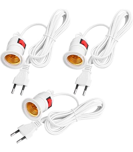 Leikurvo Lot De 4 Douilles E27 Avec Interrupteur Et Prise - Câble 3m, Support Lampe Cuisine Salon Chambre (Blanc)