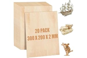 AKOLAFE 20 Pezzi Compensato 300 x 200 x 2mm Pannelli in Legno Balsa naturale formato A4 Pannello Legno Fogli di Legno di Balsa per Pirografia Taglio Laser Fai Da Te,Pittura,Progetti Scolastici,Modelli