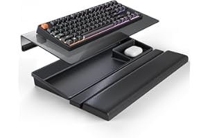 KLEARLOOK MAXIMIZED CLARITY! Tilted Keyboard Stand w/Wrist Rest&Storage Tray - Klearlook Angle Adjustable Keyboard Riser for Desk,16.9x7.3in Ergonomic Acrylic Computer Keyboard Holder,Comfortable Typing for Home Office -Black