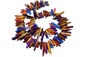 KYEYGWO Titanium Beschichtet Kristall Punkt Perlen Grobe Stein Sticks Spikes Natürliche Quarz Gebohrt 15 Zoll Strang Lose Perlen für Schmuck Machen