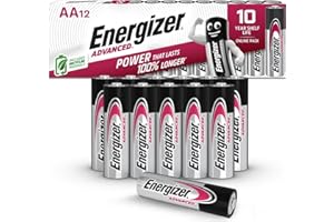 Energizer Advanced - Pilas AA (Paquete de 12) - 1,5V Baterías Alcalinas de Larga Duración - Alta Potencia - Made in EU - Embalaje 100% reciclable - 10 años de Vida útil [Exclusivo en Amazon]