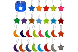 TYXHXTF 28PCS Safety Reflector Pendant, Moon Star Safety Reflector with Chains, Reflective Strips Reflectors Pendants Waterproof Reflective Keychain Kids for Backpack Night Cycling Running