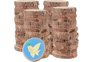 NIUKOMY Discos de Pino Natural 60 Piezas, 3-4cm Rodajas de Madera Círculos, Discos de Madera Rústica, Platos Troncos Madera con Corteza para Niños Pintura DIY Manualidades Decoración Navidad Boda