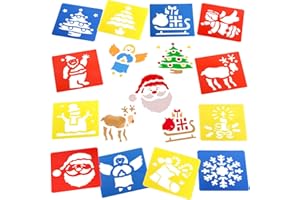 DPKOW 12pcs Christmas Stencils Crafts for Kids, Xmas Painting Stencils Drawing Template Card Making kits DIY Craft Painting Supplies, Reusable Washable