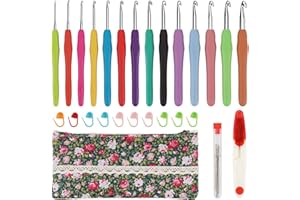 WISYOK 14 PCS Ganchillos, Crochet Kit 2-10mm, Agujas Crochet, Crochet Kit a Mano Para Principiantes Con Artritis Con Bolsa de Manualidades, Tijeras, Aguja Grande de Ojo Romo