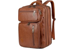BAOSHA Convertible Hombre Cuero Faux Laptop Mochila Maletín Híbrido 15.6 Pulgadas Portátil Bolsa de Trabajo Bolso de Trabajo Mochila Viaje Mochila Senderismo Colegio Mochila para Hombres BC-04