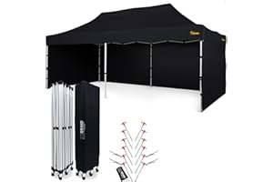 BRIMO Económico Star Cenador Plegable 3x6 100% Impermeable 3 Paredes Laterales 12 Pasadores de Anclaje + 4 sogas Cubierta Protectora para Fiestas Carpa de Fiesta Gazebo Plegable Carpa Extensible Negro