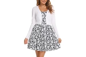 YUKIUINY Boléro Femme Tricot Gilet Court Veste Cardigan Bouton Manches Longues pour Robe T Shirt Bretelle Soirée Fête Décontracté Chic Elégante