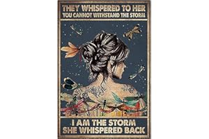 BESMRPG Positive Quotes Wall Decor - She Whispered Back I Am The Storm - Hippie Boho Inspirational Quotes Wall Art, Motivational Poster Gifts for Women, Rustic Wall Pictures Bedroom Living Room Home Decor