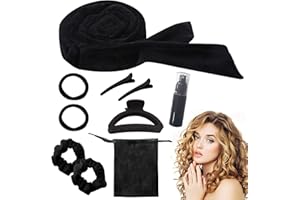 YOOLHAMY Rizador Pelo Sin Calor, Rizos Sin Calor, Heatless Curlers 10pcs Set Las Señoras Duermen Suave Rizador, Diadema Con Rulos Pelo Adecuado Para Mujeres con Cabello Medio y Largo (negro)