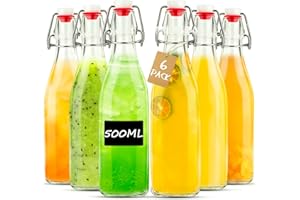 Otauoaea Lot de 6 Bouteille Verre 500ml, Petite Bouteille en Verre avec Bouchon Bouteilles à Liqueur et à Remplir Fiole en Verres ，Bouteilles Vide Verres pour Liqueurs, Huile, Vinaigrette, Bière, Jus