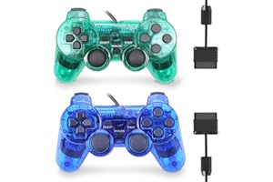 GBCON Wired Controller for PS2 High Performance Double Shock Gamepad Joystick Remote Compatible with Play station 2 (Clear Green and Clear Blue)