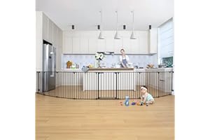 COMOMY 503cm Baby Gate Extra Wide Tall Stair Safety Gates for Pets & Kids, 8 Panels Foldable Baby Fence Metal Dog Barrier, Hardware Mount, 76cm Height (Black)