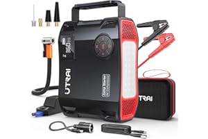 ‎UTRAI UTRAI 7000A Starthilfe Powerbank für Pkw, 27000mAh Booster Auto Starthilfe Powerbank mit Kompressor, 1600 Lumen LED Taschenlampe, QC3.0, 160W DC-Ausgang, Jump Starter für All Benzin, 12L Dieselmotor