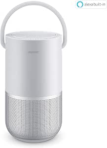 Bose Portable Smart Speaker + Ladeschale Silber | Mit Alexa, Tragbar, 360° Klang, WLAN & Bluetooth