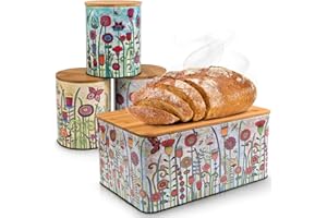 Wenko Set di 3 contenitori Garden in Metallo, Incluso portapane con Design Esclusivo e Coperchio ermetico in Legno per la Cucina, Il Soggiorno e Il Bagno