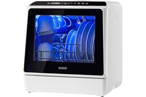 HAVA mini lave vaisselle, 6 programmes portables avec réservoir d'eau intégré de 5 L, aucun branchement nécessaire, fonction de soin de bébé et de séchage à l'air pour appartements et camping-cars