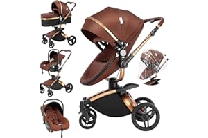 MAGIC ZC 3 in 1 Sistemi Modulari Carrozzine Sistema da Viaggio per Bambini Passeggini Compatti Reclinabile Passeggino Standard Pieghevole Portatile Passeggino Neonato 0-36 Mesi (906 Brown)